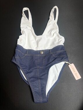 Chloe Rose Two-Tone White & Navy One-Piece Swimsuit NWT